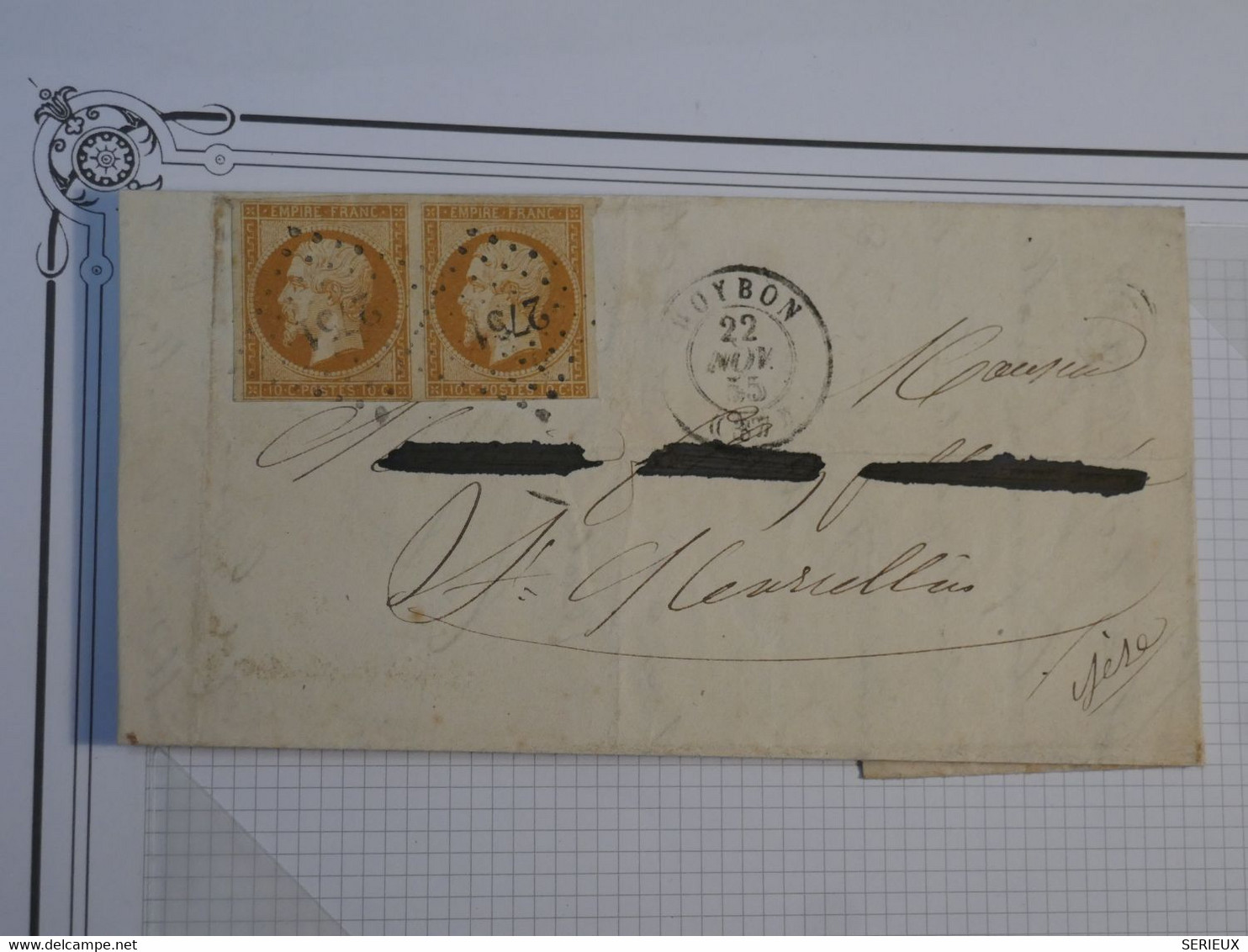 BM15   FRANCE  BELLE  LETTRE 1856 NOYBON A ST MARCELLIN    + PAIRE DE N° 13 +AFFRANCH. INTERESSANT ++ - 1853-1860 Napoleone III