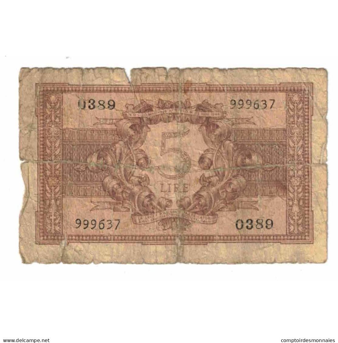 Billet, Italie, 5 Lire, 1944, 1944-11-23, KM:31a, AB - Italia – 5 Lire