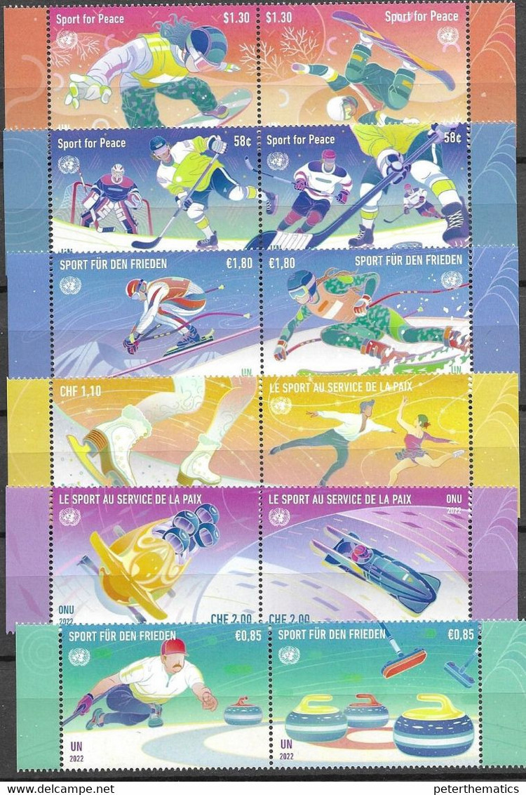 UN, 2022, MNH, WINTER OLYMPICS, BEIJING, SPORT FOR PEACE, SKIING, SKATING, ICE HOCKEY, 12v - Hiver 2022 : Pékin