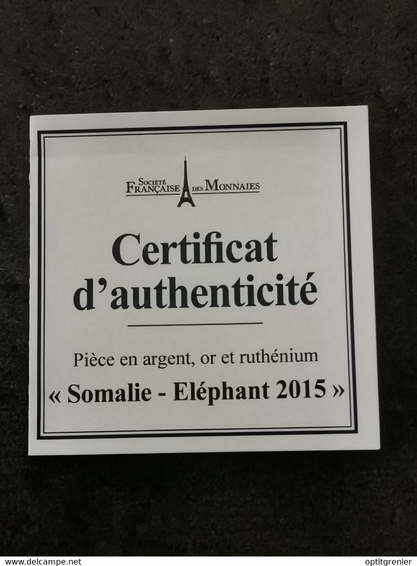 100 SHILLINGS ARGENT SOMALIE ELEPHANT PLAQUEE OR ET RUTHENIUM NOIR / SILVER 5000 EX. - Somalië