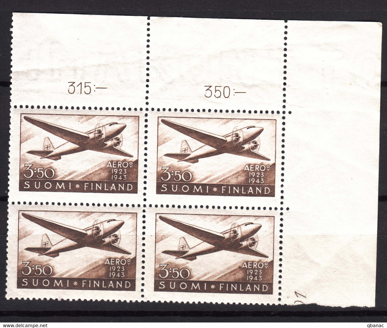 Finland Airmail 1944 Mi#283 Mint Never Hinged Piece Of 4 - Nuovi