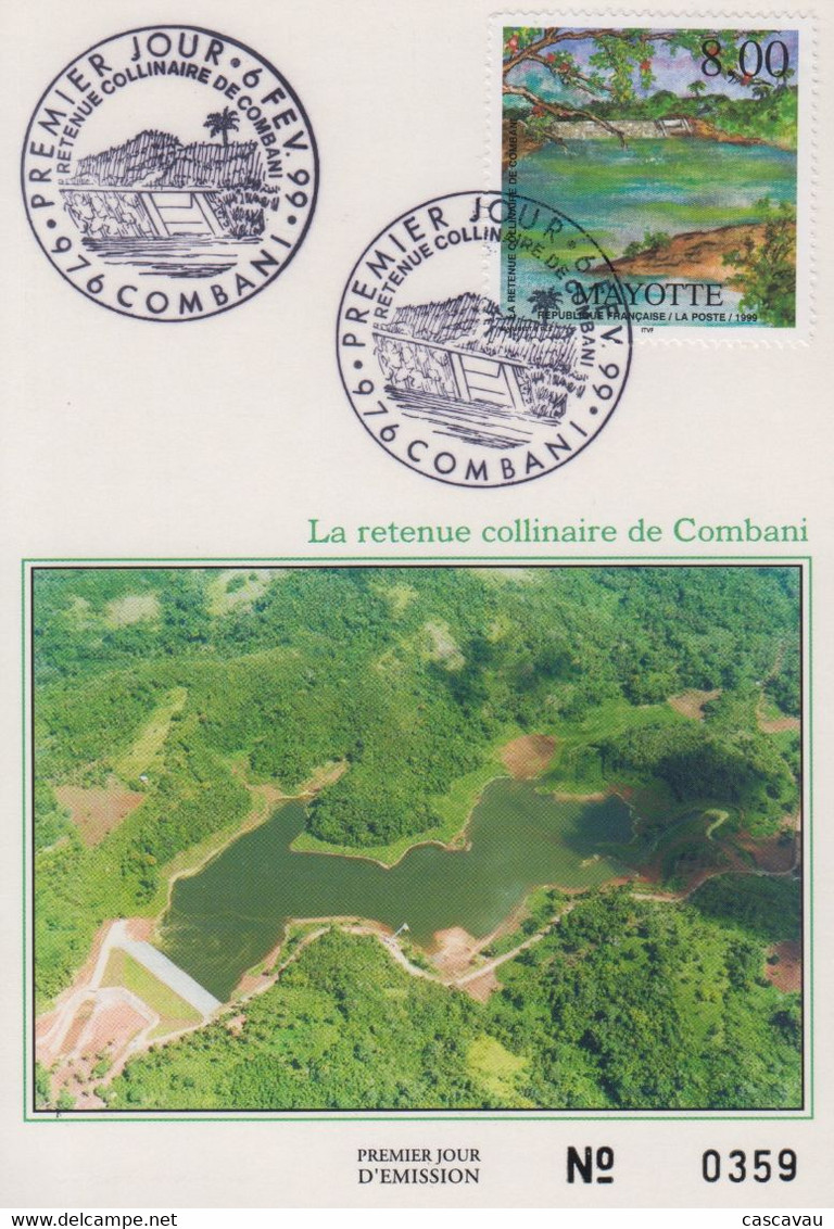 Carte  Maximum  1er  Jour    MAYOTTE    Retenue  Collinaire  De  COMBANI     1999 - Autres & Non Classés