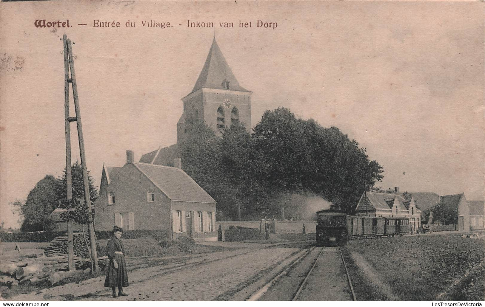 CPA BELGIQUE - Wortel - Entrée Du Village - Inkom Van Het Dorp - Tram - Tramway - Animé - Griffe Hoogstraten - Other & Unclassified