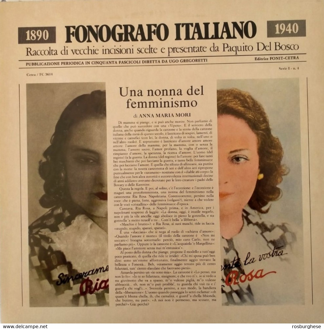 Fonografo Italiano RIA ROSA Una Nonna Del Femminismo LP Vinile - Sonstige - Italienische Musik