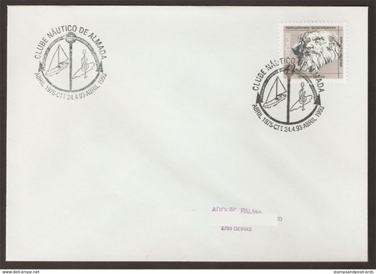 Portugal Lettre Cachet Commemoratif Club Nautique De Almada Ancre 1993 Event Postmark Almada Nautical Club Anchor - Flammes & Oblitérations