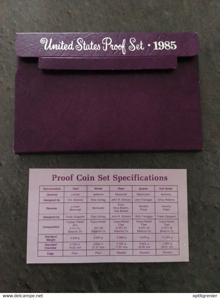 SET COFFRET BE USA 1985 S SAN FRANCISCO USA UNC PROOF HALF DOLLAR KENNEDY & CENTS - Mint Sets