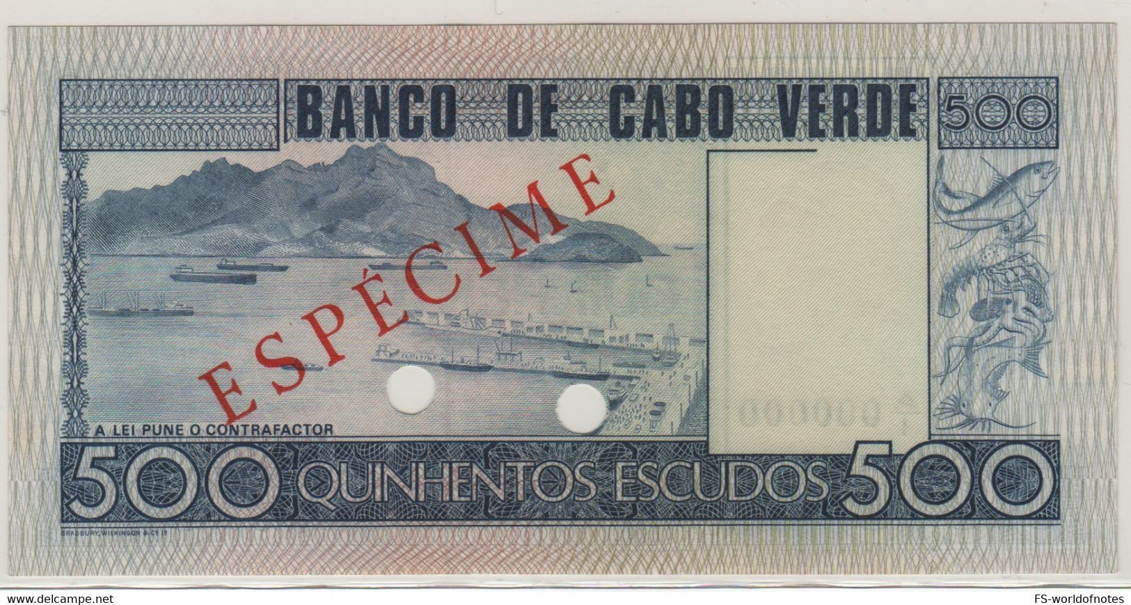 CAPE VERDE   500 Escudos     P55s   "SPECIMEN"   Dated 20.1.1977  (Amilcar Cabral +Port Of Mindelo  At Back)  UNC - Cap Vert