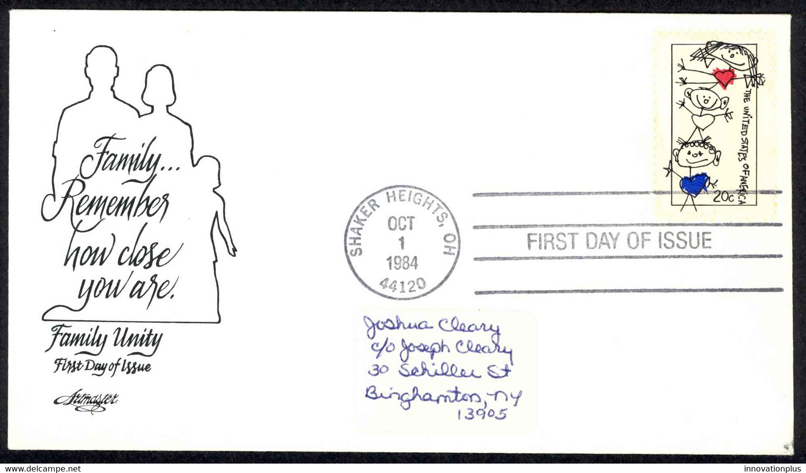 USA Sc# 2104 (Artmaster) FDC (a) (Shaker Heights, OH) 1984 10.1 Family Unity - 1981-1990