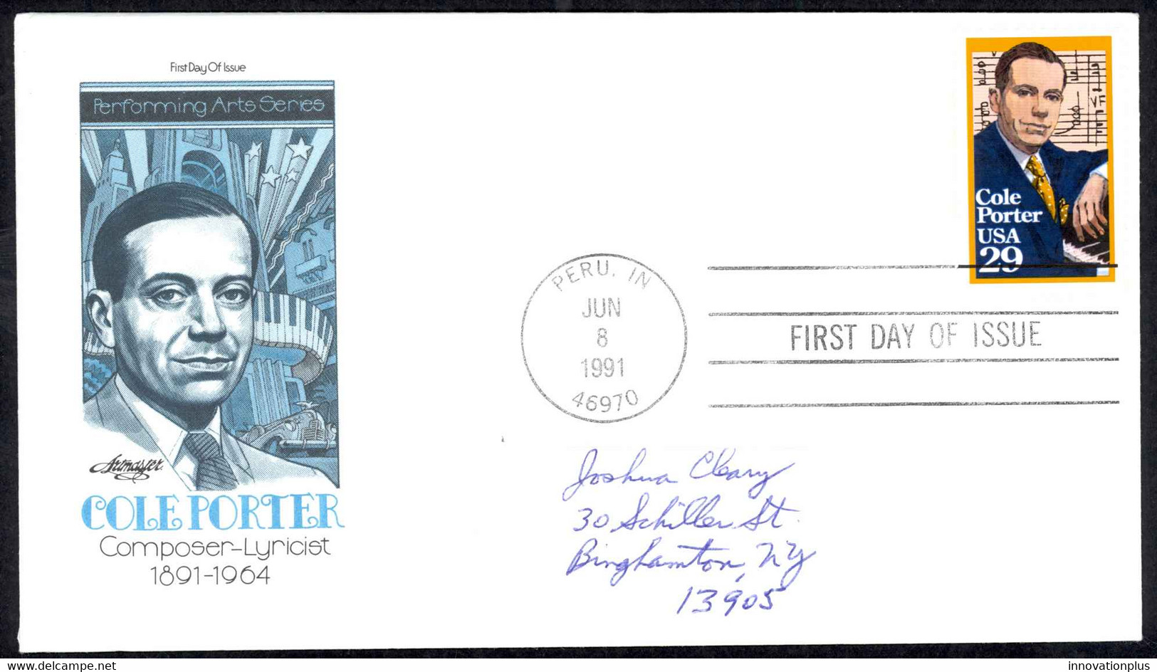 USA Sc# 2550 (Artmaster) FDC (Peru, IN) 1991 6.8 Cole Porter - 1991-2000