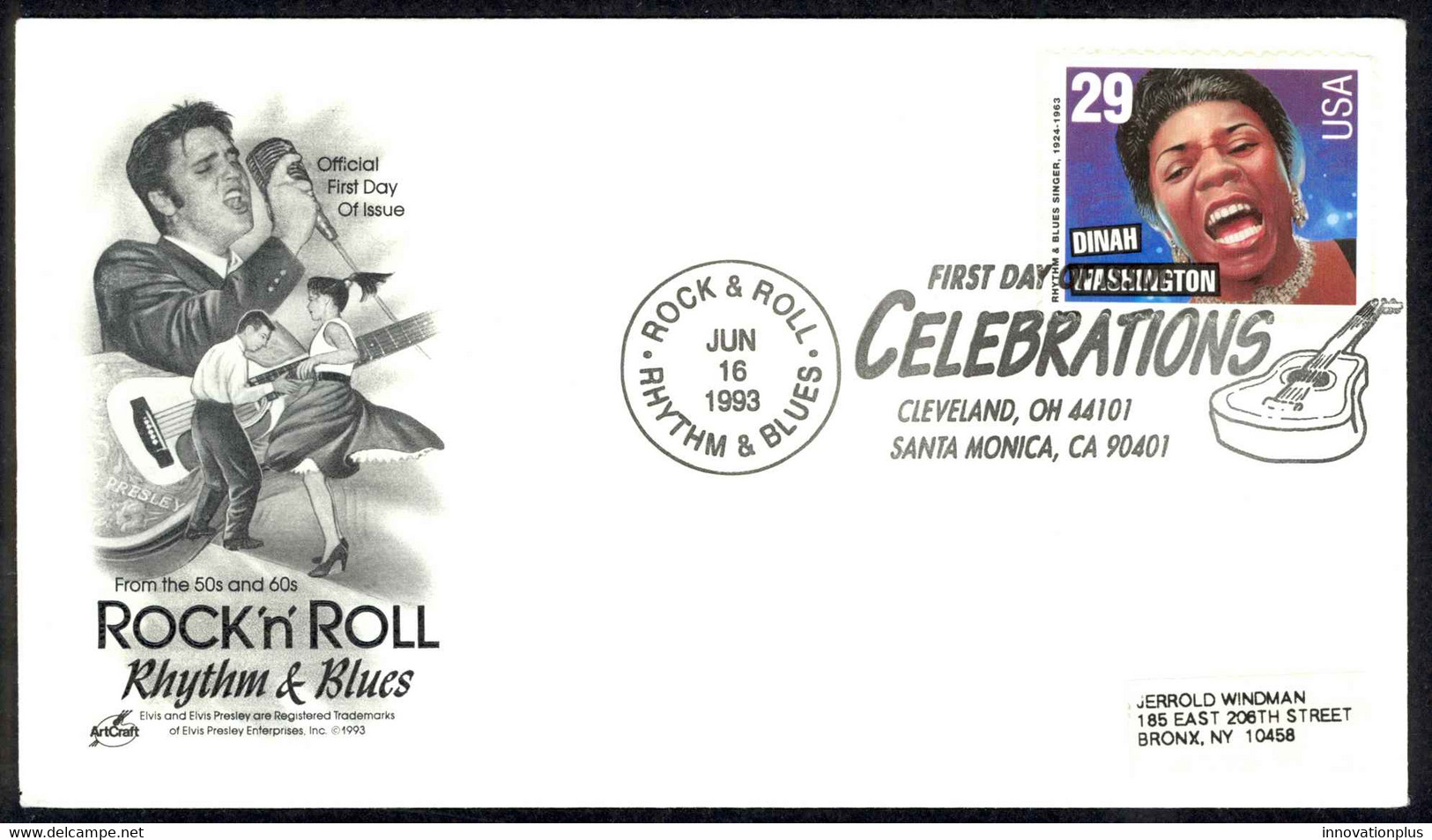 USA Sc# 2730 (ArtCraft) FDC (Cleveland, OH) 1993 6.16 Dinah Washington - 1991-2000