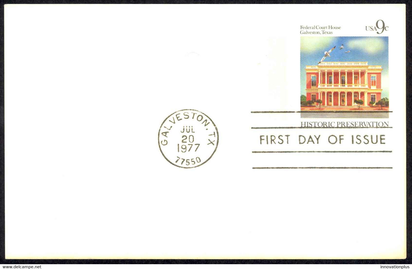 USA Sc# UX71 (no Cachet) FDC Postal Card (a) (Galveston, TX) 1977 9c Court House - 1971-1980
