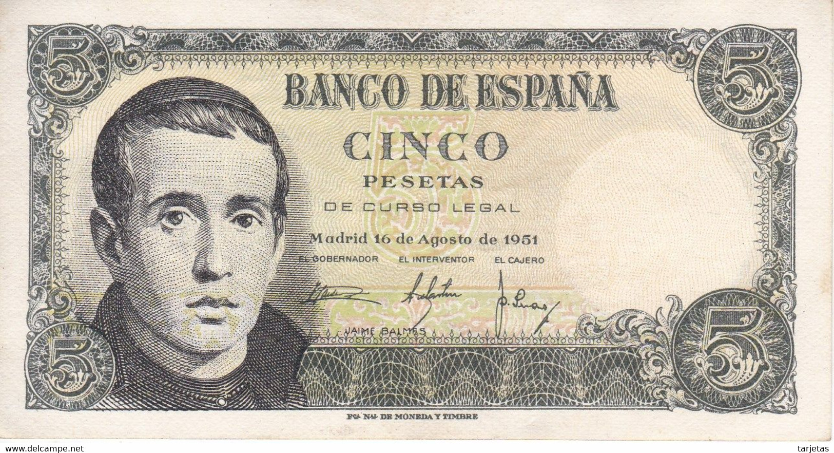 BILLETE DE ESPAÑA DE 5 PTAS DEL 16/08/1951 SERIE 1G EN CALIDAD EBC  (XF)    (BANKNOTE) - 5 Peseten