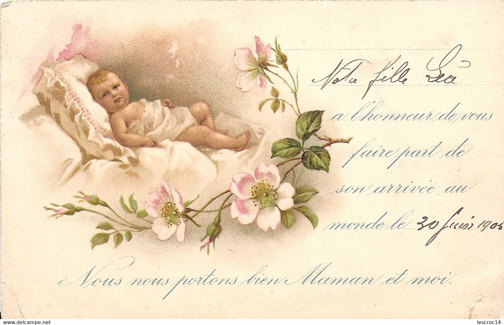 FAIRE PART DE NAISSANCE 1905  BEBE EDITION GB PARIS - Naissance