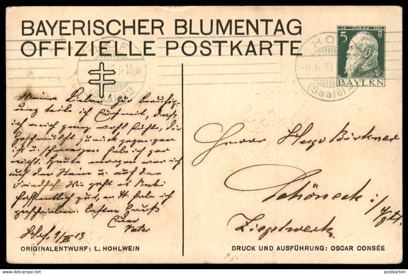 ALTE POSTKARTE LUDWIG HOHLWEIN BAYERISCHER BLUMENTAG OFFIZIELLE POSTKARTE GANZSACHE PAAR MODE ZYLINDER HUT Ansichtskarte - Hohlwein, Ludwig