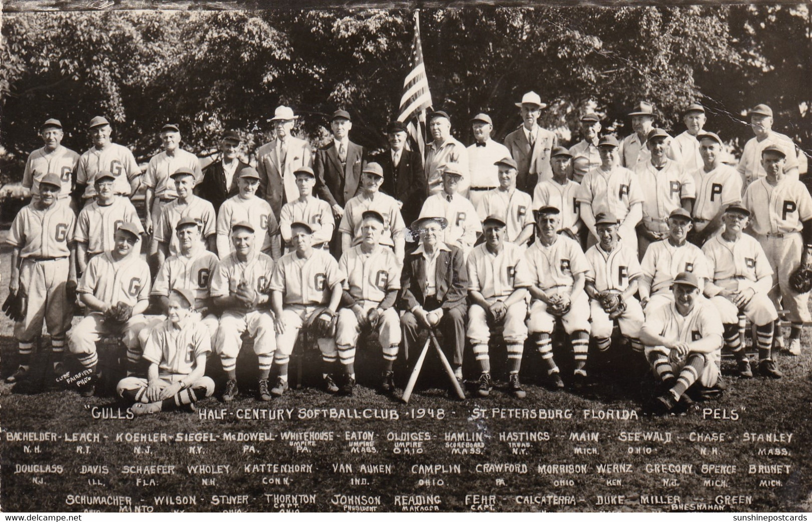 Half Century Softball Club "Gulls" 1942 St Petersburg Florida Real Photo - Baseball