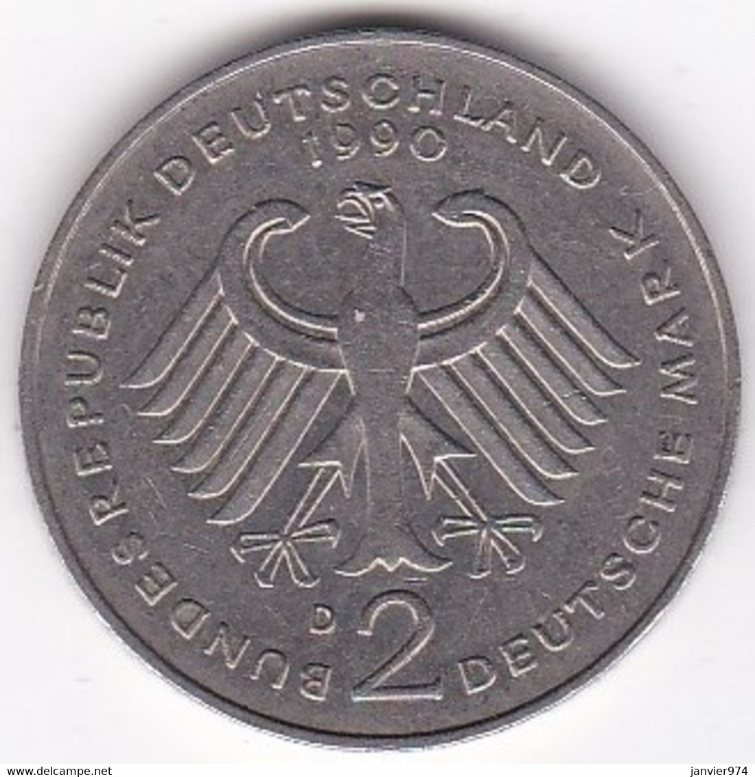 2 Deutsche Mark 1990 D Munich, Franz Josef Strauss ,KM# 175 - 2 Marchi