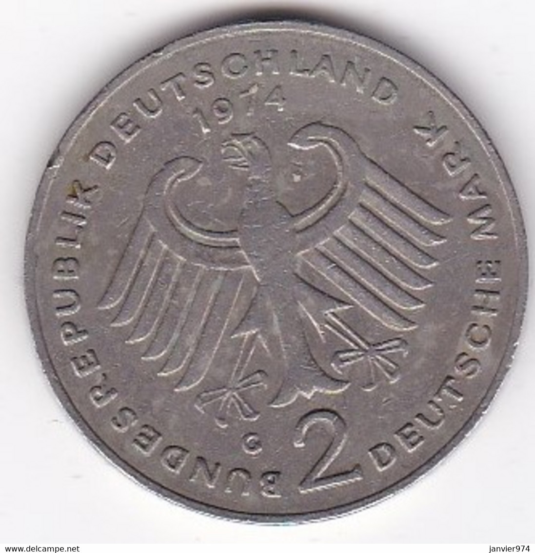 2 Mark 1974 G Karlsruhe Theodor Heuss. KM# 127 - 2 Mark