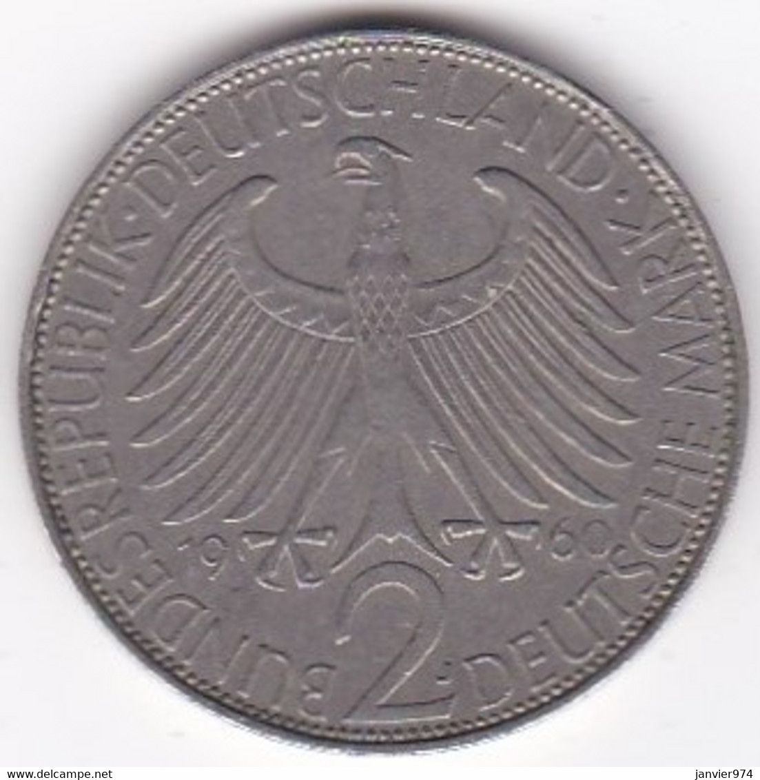 2 Deutsche Mark 1960 J Hambourg , Max Planck, KM# 116 - 2 Marchi