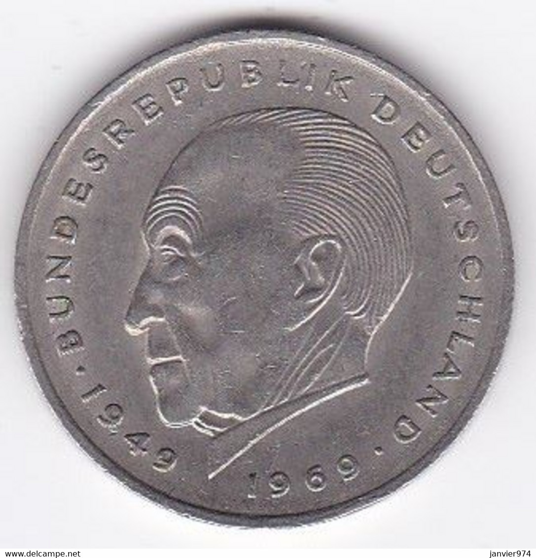 2 Deutsche Mark 1969 J HAMBOURG , Konrad Adenauer, Cupronickel, KM# 124 - 2 Marchi