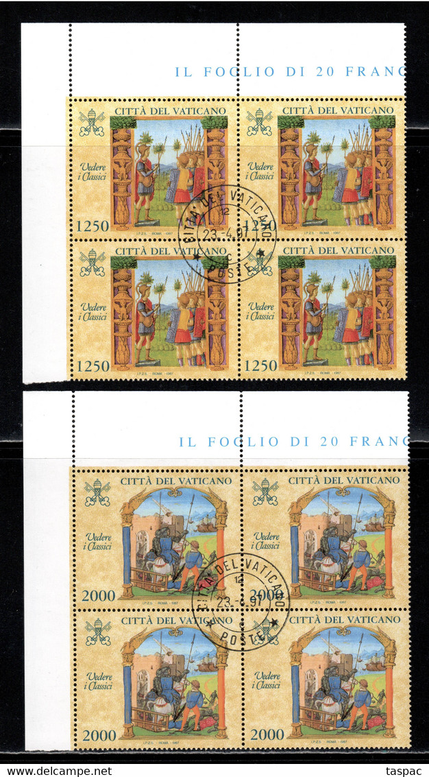 Vatican 1997 Mi# 1210-1213 Used - Set In Blocks Of 4 - Pictures From Texts Of Latin And Greek Classics - Gebruikt