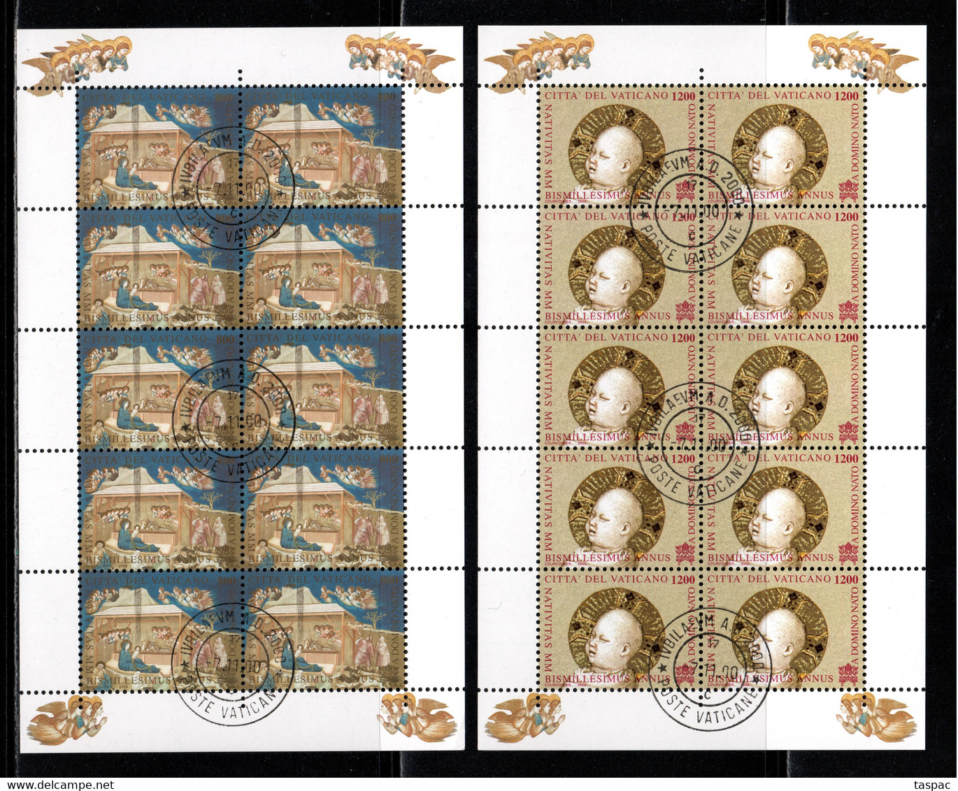 Vatican 2000 Mi# 1358-1361 Klb. Used - 4 Sheets Of 10 (2 X 10) - Christmas / Frescoes In Basilica Of St. Francis - Oblitérés