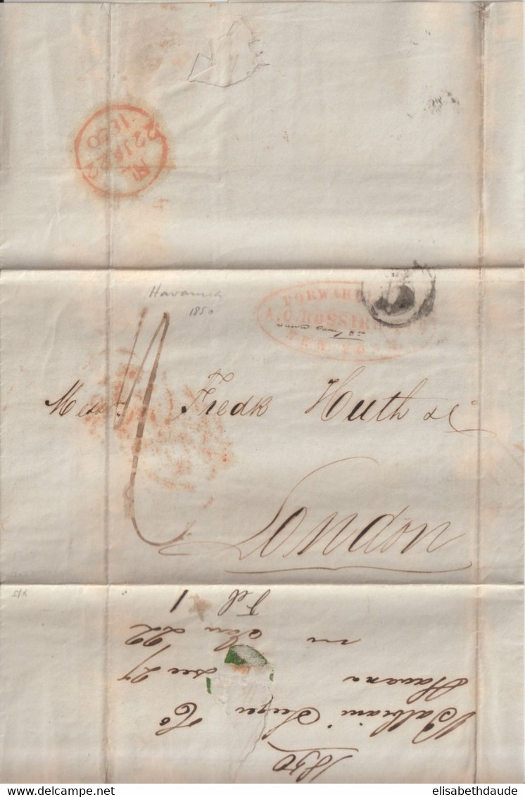 C UBA - 1849 - RARE LETTRE De HAVANA Avec CACHET COMMERCIAL De NEW-YORK Pour LONDON - Préphilatélie