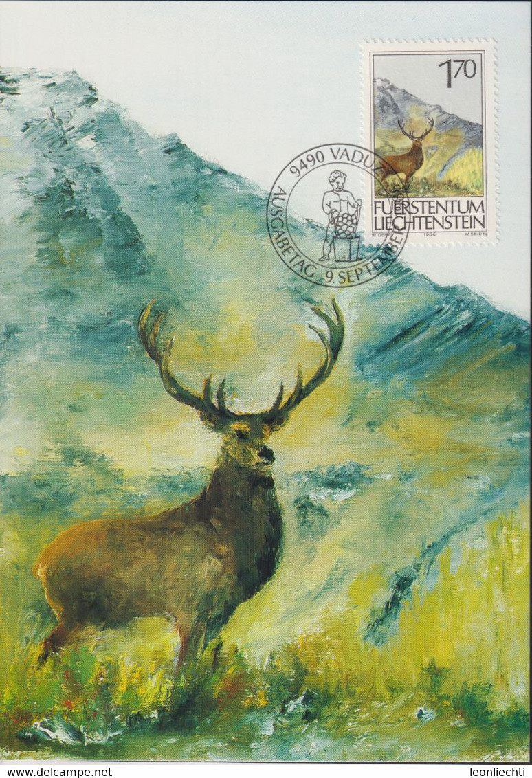 1986 Liechtenstein MC 68 Mi: LI 909°, Y&T: LI 850°, ZNr. LI 849°, Jagd, Brunfthirsch In Der Lawena - Storia Postale