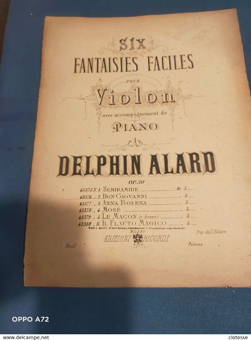 Spartito Musicale SIX  Fantaisies Pour Violon Alard - A-C
