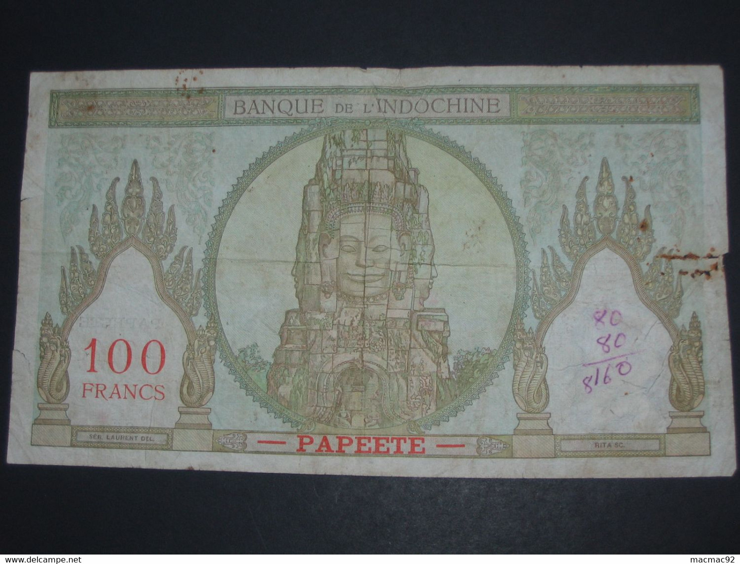 PAPEETE - 100 Francs - Banque De L'Indochine   **** EN ACHAT IMMEDIAT **** - Papeete (Polynésie Française 1914-1985)