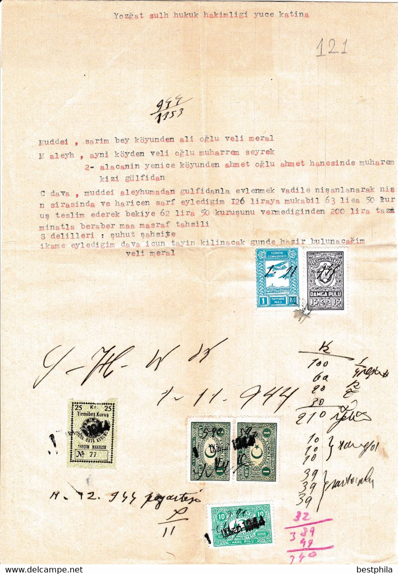 Turkey & Ottoman Empire - Turkish Air Agency Aid Stamp & Rare Document With Stamps - 121 - Lettres & Documents