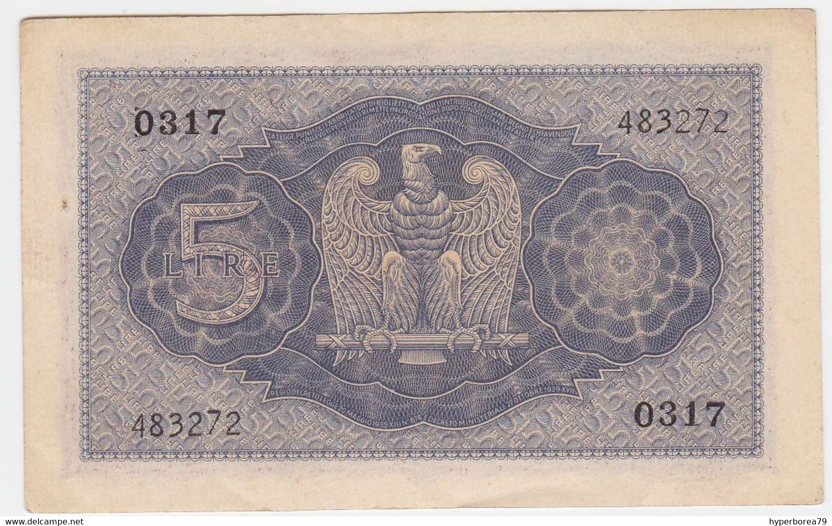 Italy P 28 - 5 Lire 1944 - AUNC - Regno D'Italia – 5 Lire