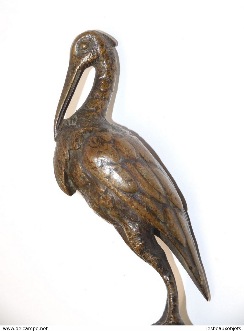 *SUPERBE ETOUFFOIR BOUGIE BRONZE OISEAU HERON BELLE PATINE BRUNE COLLECTION  E