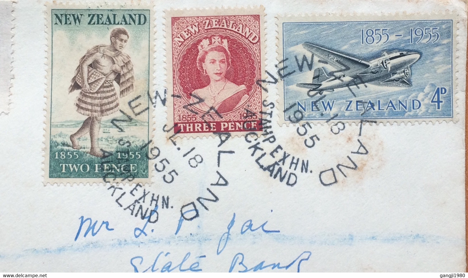 NEW ZEALAND 1955, PRIVATE PRINTED FDC, ILLUSTRATE COVER, USED TO INDIA, QUEEN ELIZABETH, MAORI MAIL CARRIER, AIR PLANE A - Brieven En Documenten