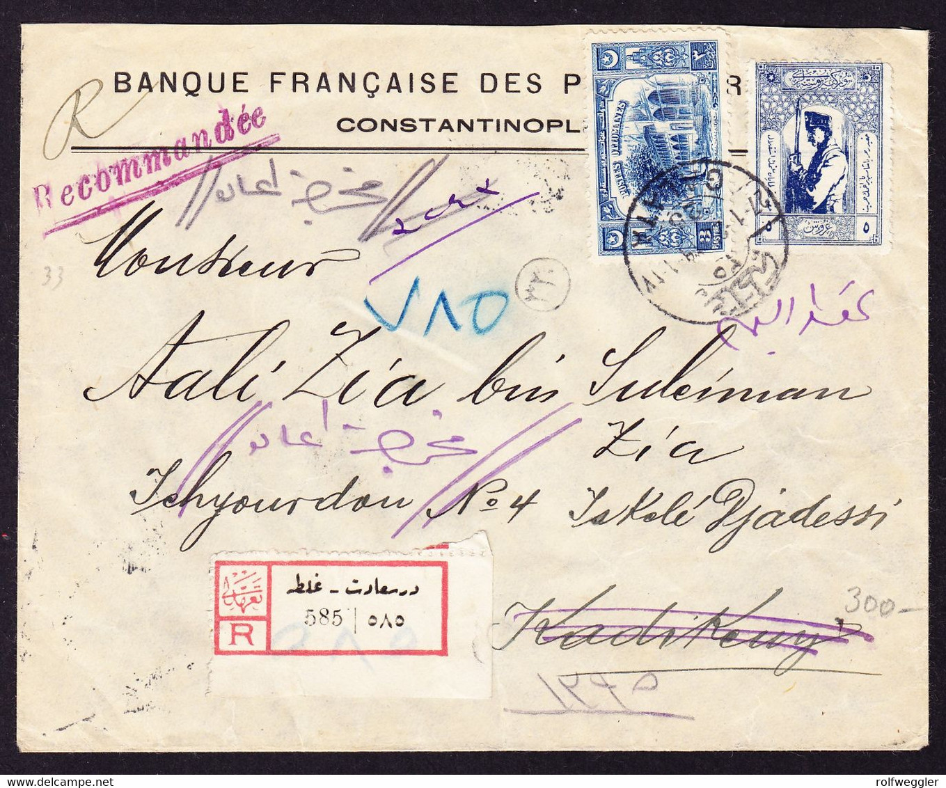 1927 R-Brief Aus Galata Mit Mischfrankatur Nach Kadiköy. Umadressiert - Lettres & Documents