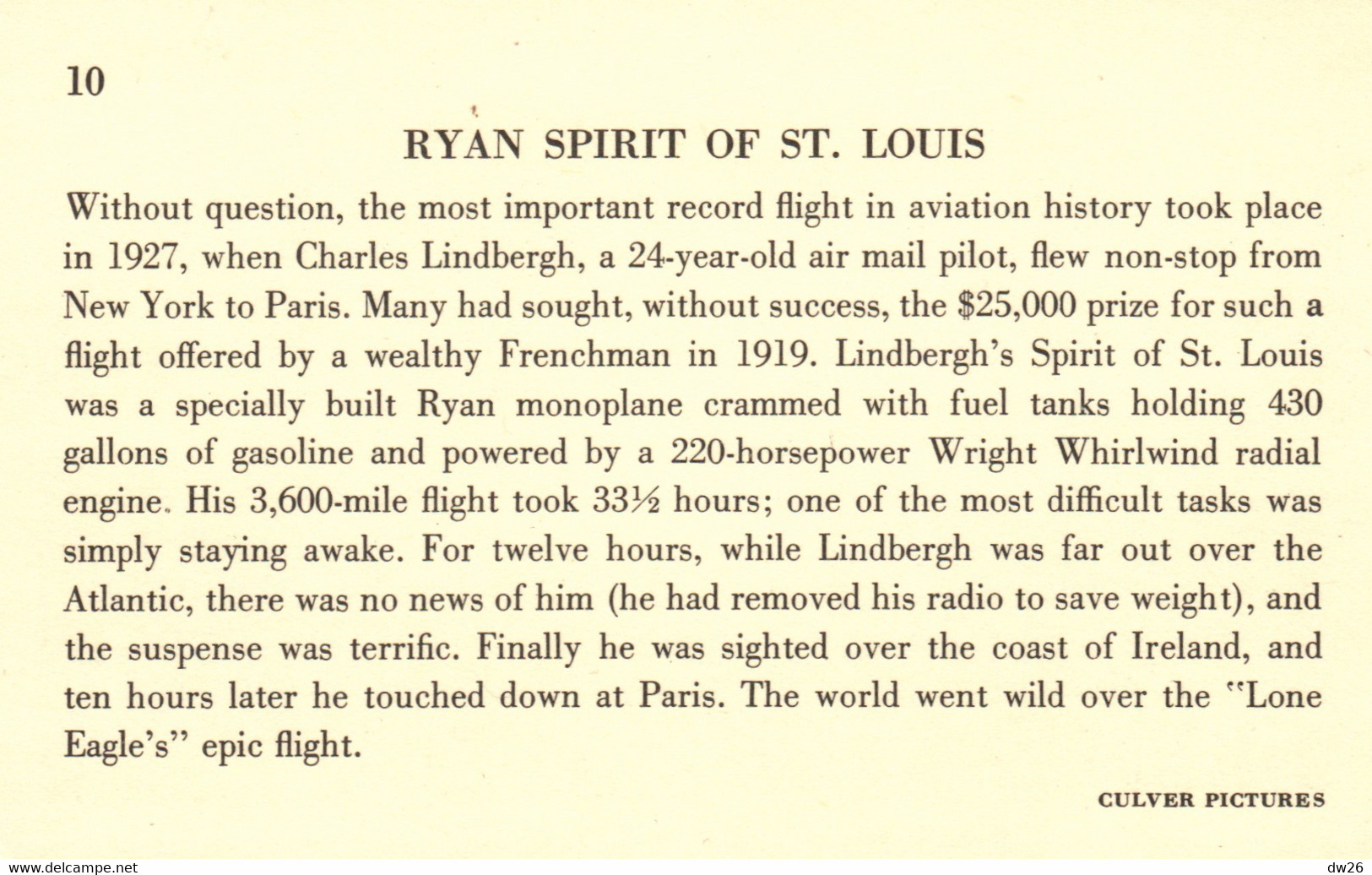 Photo De Charles Lindbergh Avec Son Avion: Ryan Monoplan Spirit Of St Louis 1927 - Fiche Culver Pictures N° 10 - Célébrités