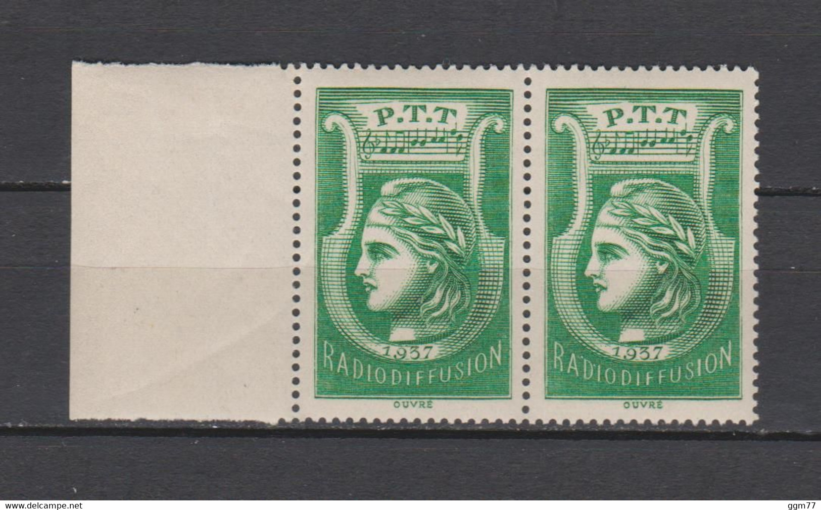 FRANCE PAIRE TIMBRES RADIODIFFUSION NEUFS** DE 1937    Cote : 164 € - Radiodiffusione