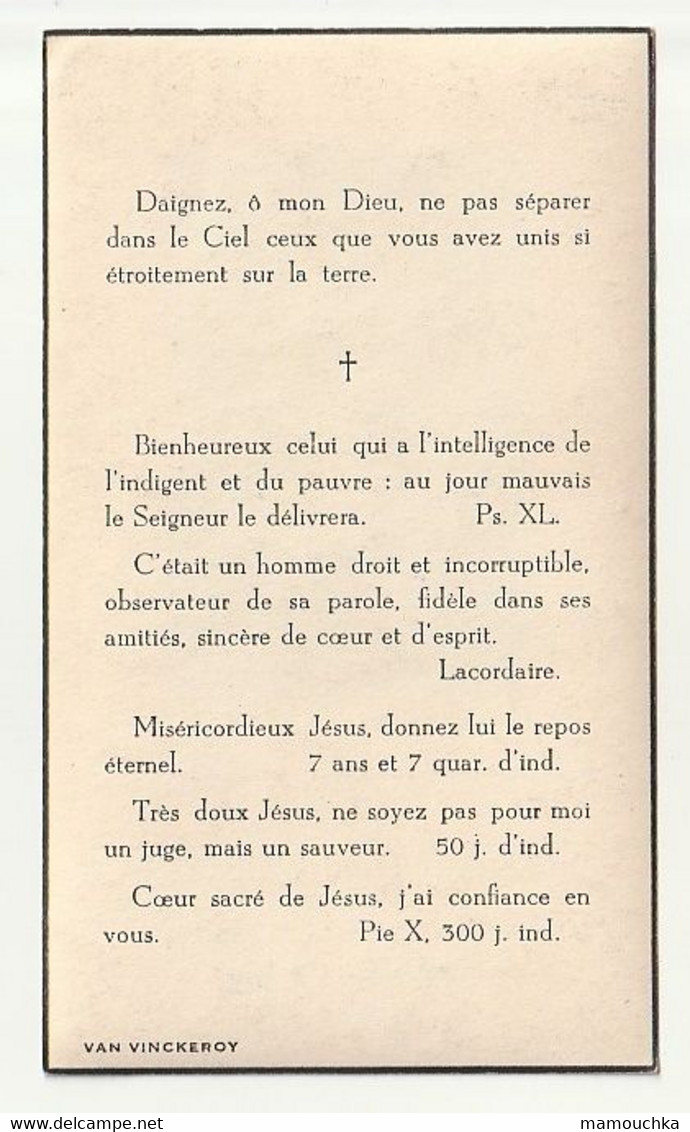 Décès Henri QUERSIN Né à Esnes (France) 1863 Bruxelles 1944 (photo) - Imágenes Religiosas