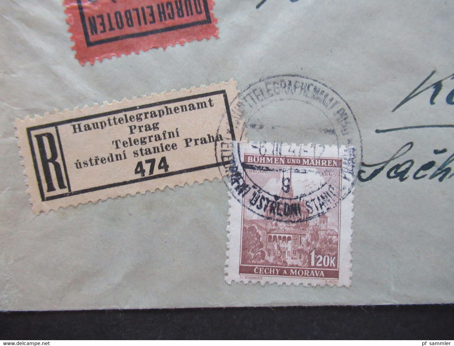 1941 Protektorat Böhmen Und Mähren Freimarken Express Durch Eilboten Einschreiben Haupttelegraphenamt Prag Hotel Alcron - Covers & Documents