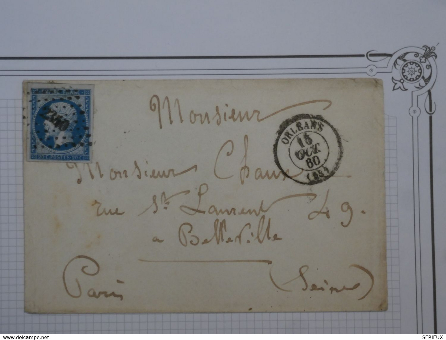 BN4  FRANCE  BELLE  LETTRE 1860 ORLEANS A PARIS    + NAP. N°14 + +AFFRANCH. INTERESSANT - 1853-1860 Napoleone III