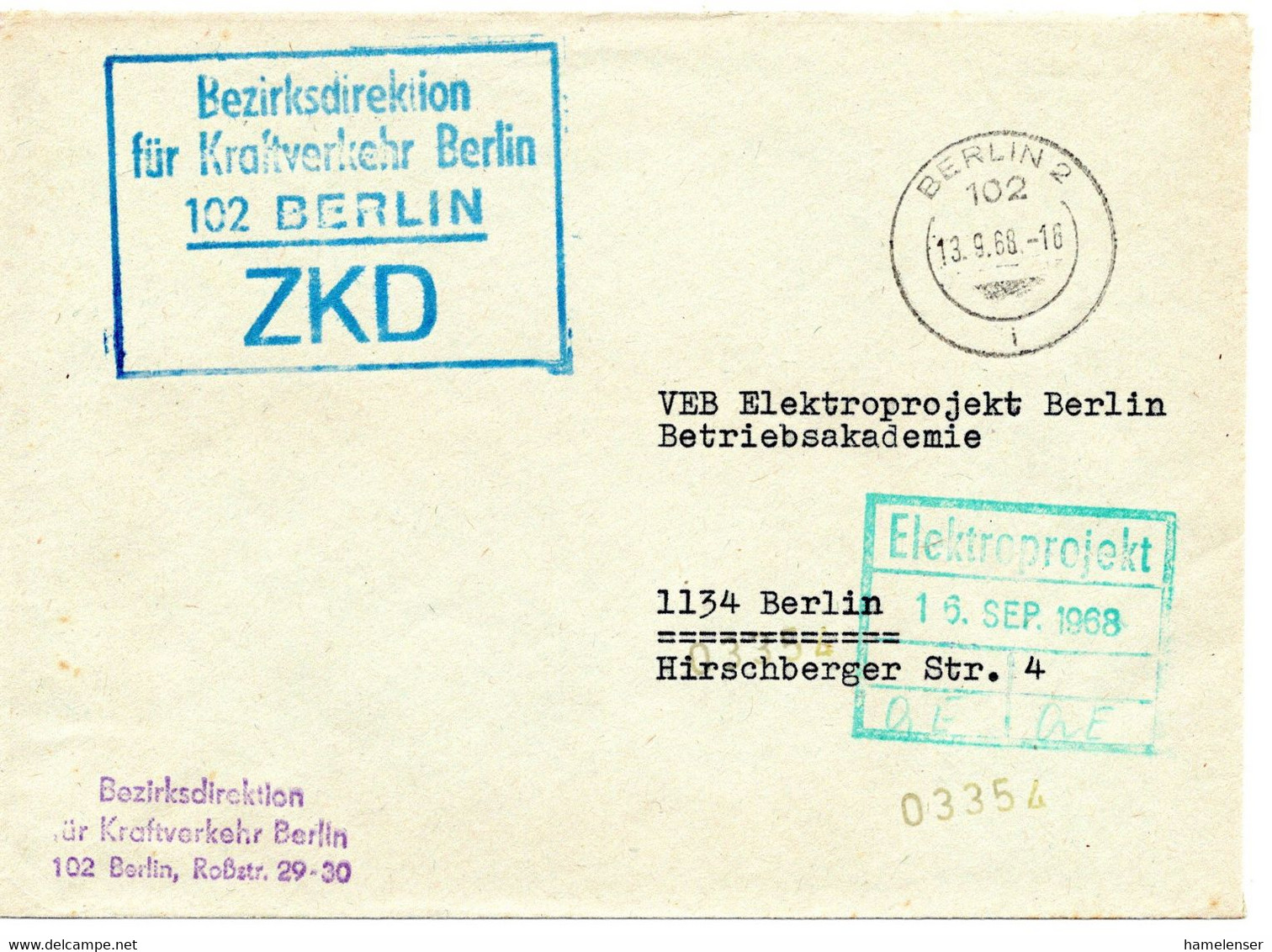 63788 - DDR / ZKD - 1968 - Unfrankierter ZKD-OrtsBf BERLIN - Andere & Zonder Classificatie