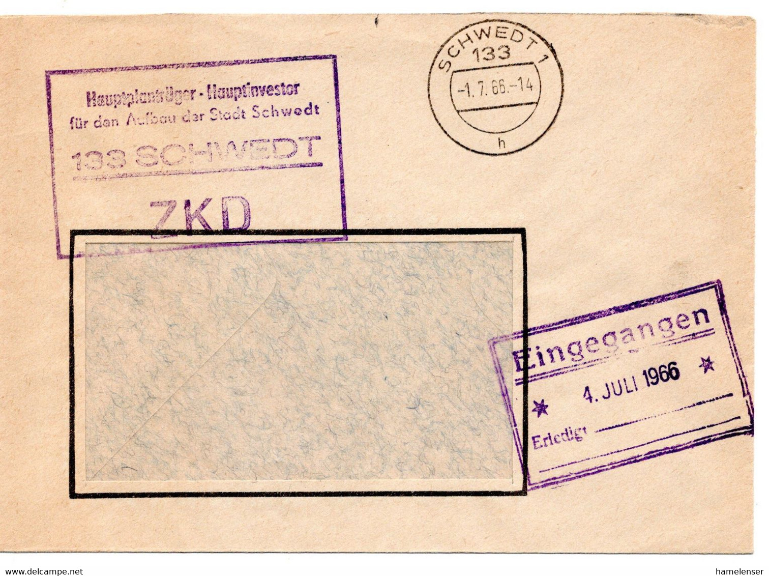 63799 - DDR / ZKD - 1966 - Unfrankierter ZKD-FensterBf SCHWEDT (o. AnkStpl!) - Andere & Zonder Classificatie