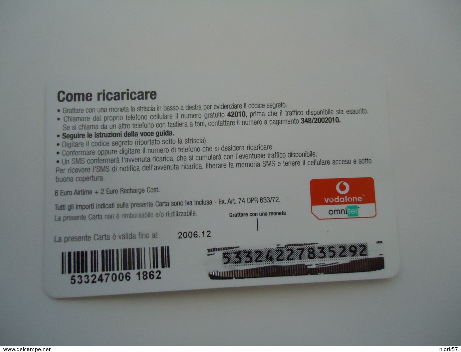 ITALY    PREPAID ADVERTISING  CARDS  CARICO  10 - Sonstige & Ohne Zuordnung