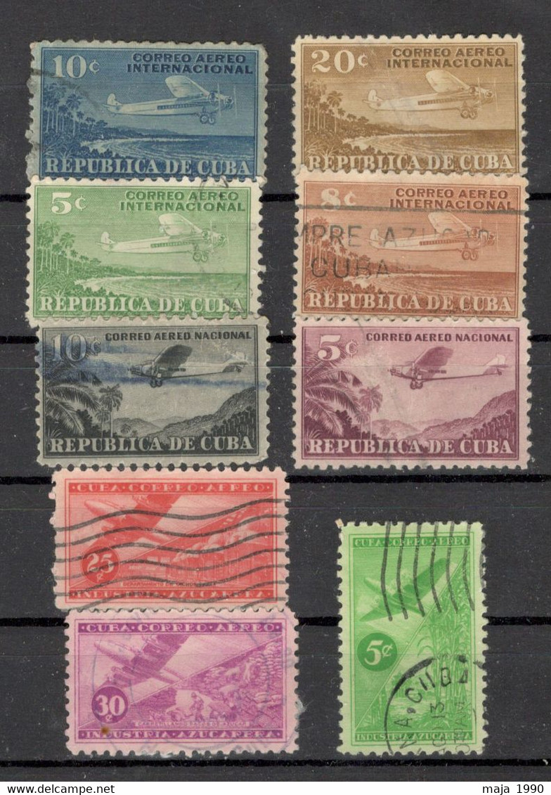 CUBA - 9 USED STAMPS - AIRMAIL - PLANE - Collezioni & Lotti