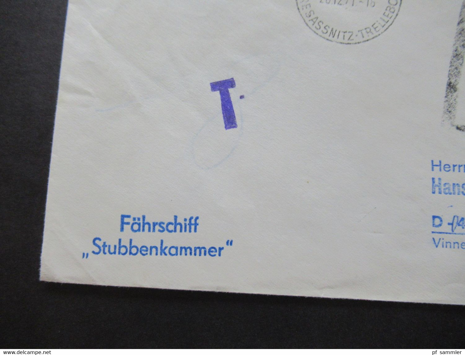 DDR 1971 Drucksache Mit Blaustift Und T Nachportostempel / Fährschiff Stubbenkammer / Sassnitz Fähre Trelleborg - Briefe U. Dokumente