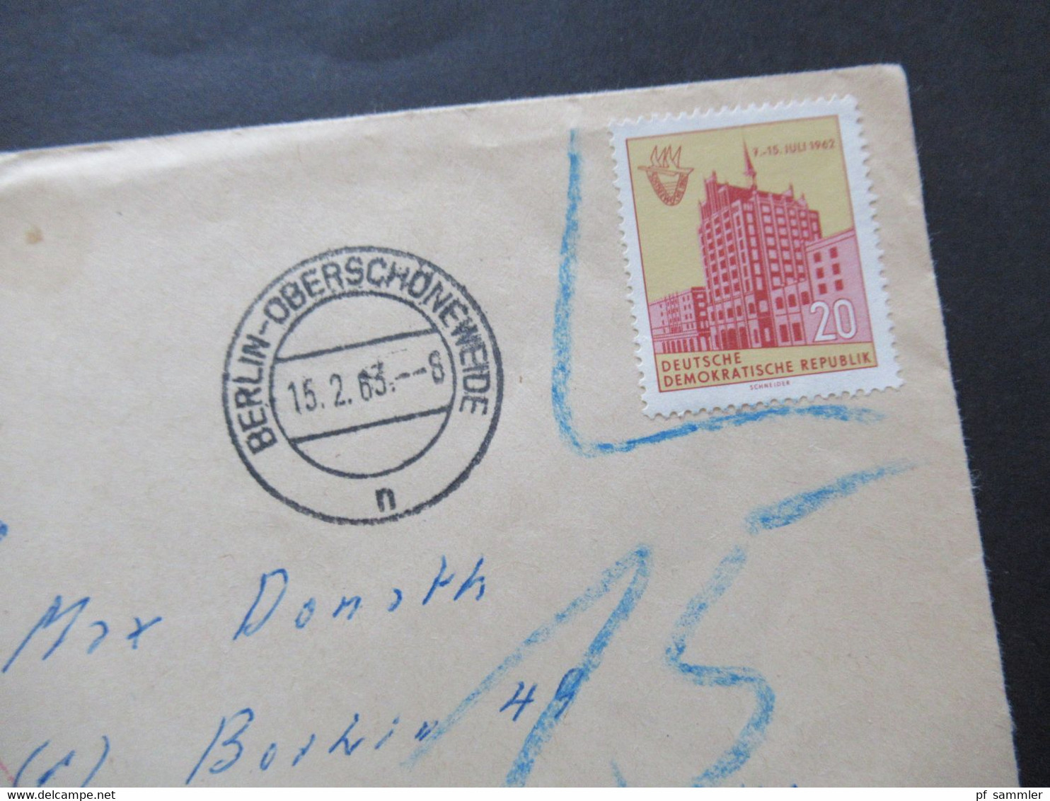 DDR 1963 Drucksache Mit Blaustift Nachporto 15 Stempel Neben Der Marke Berlin Oberschöneweide / Roter Nachgebühr Stempel - Cartas & Documentos