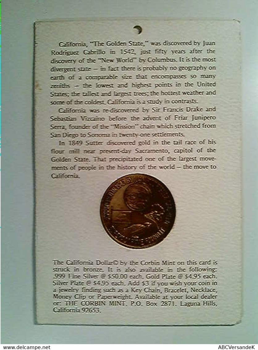 Münze, Medaille, California Dollar, Bronze, Sammlermünze - Numismatique