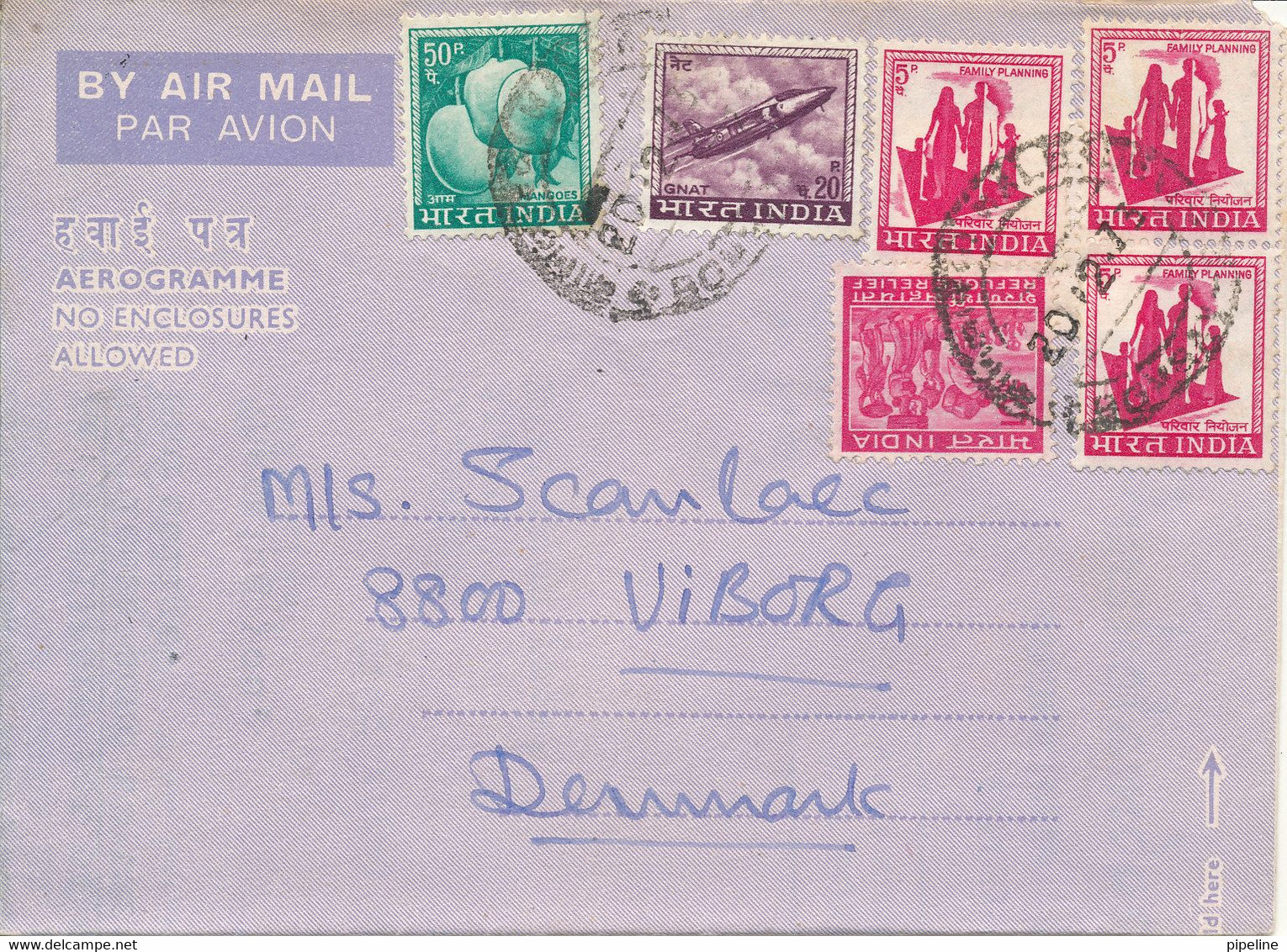 India Air Mail Aerogramme Sent To Denmark 20-12-1973 - Poste Aérienne