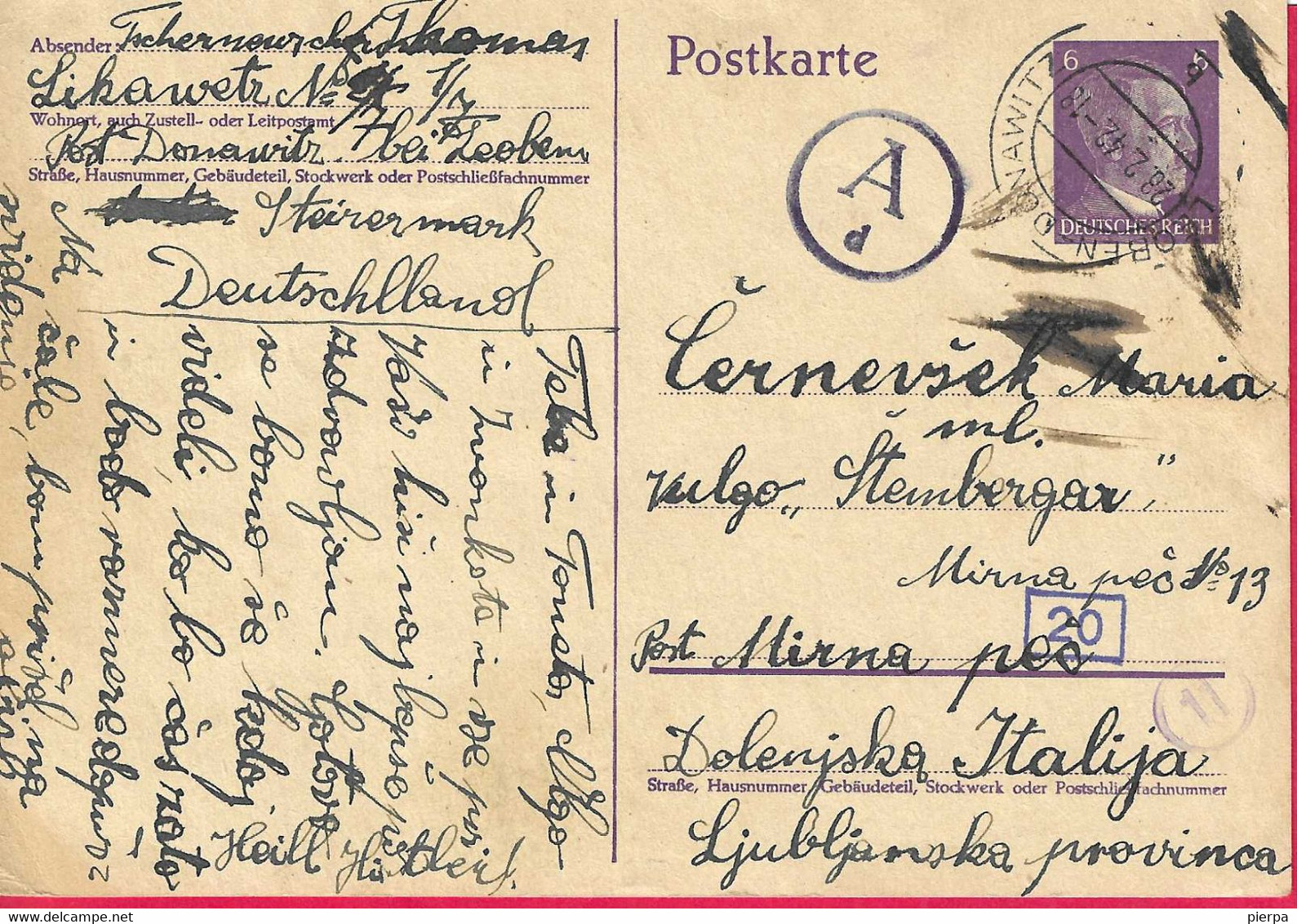 CARTOLINA POSTALE DA "LEOBEN DONAWITZ*28.2.42*/ B" (AUSTRIA) Per DOLENJSKA (PROV. LUBJANA ITALIANA) - Lubiana