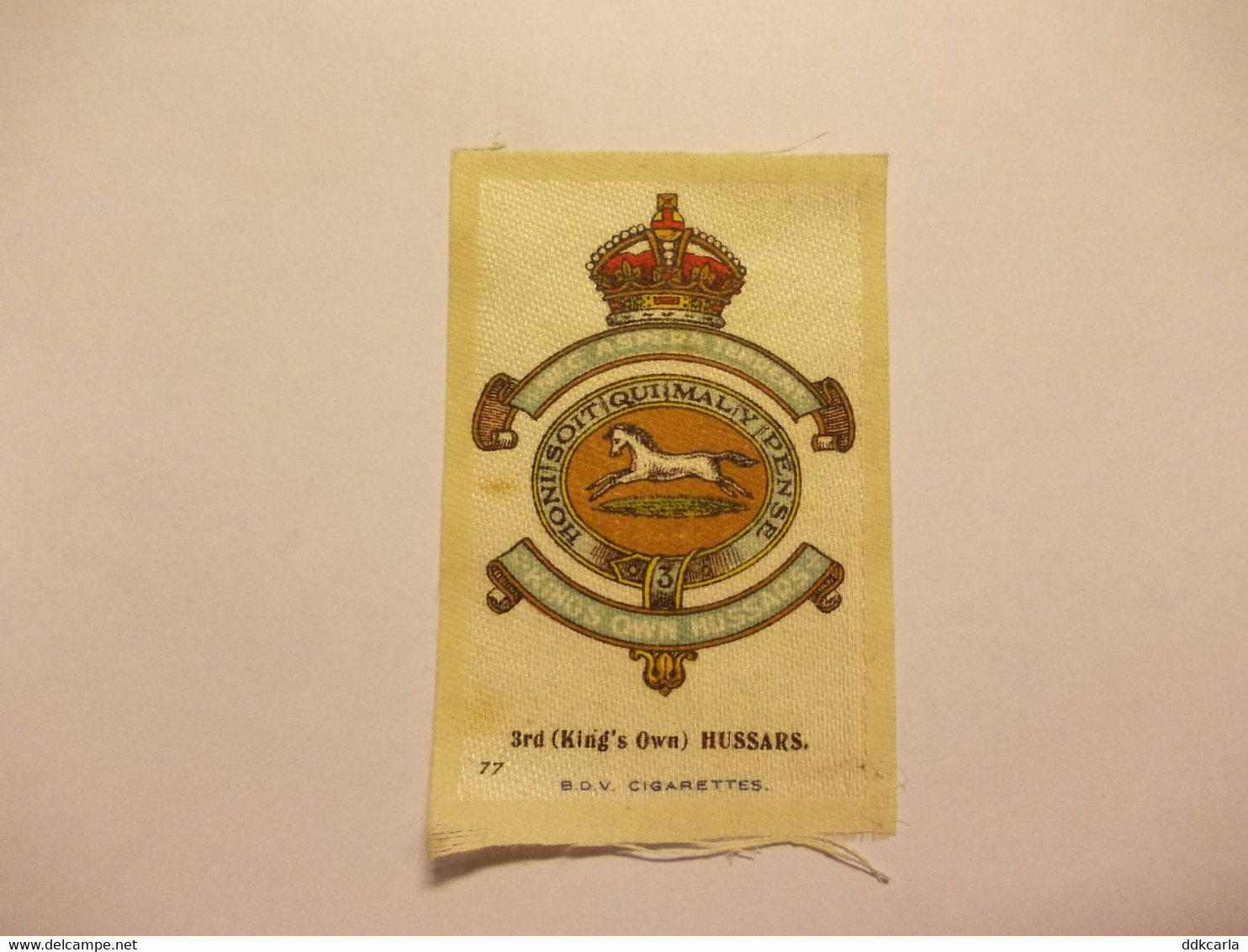 Cigarette Silk - B.D.V. Cigarettes - N° 77 3rd (King's Own) Hussars - Autres & Non Classés