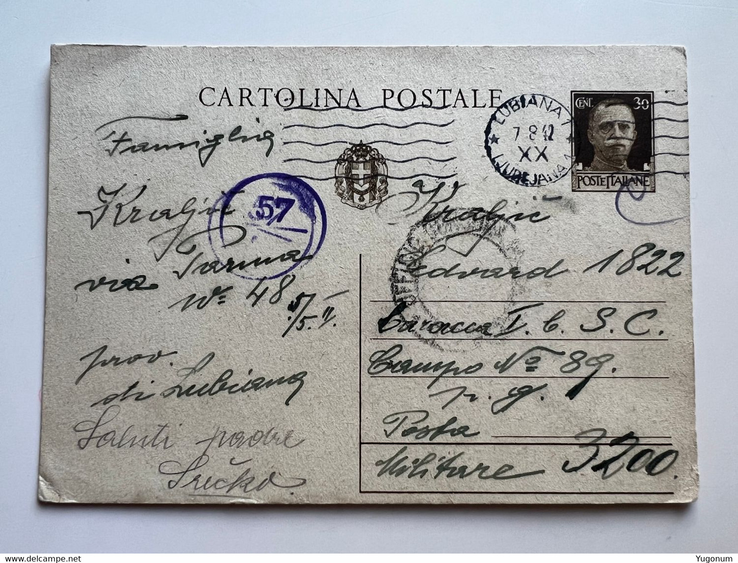 ITALY WWII 1942 Stationary Sent From LUBIANA -> Concenetration Camp No 89 GONARS (No 2024) - Lubiana